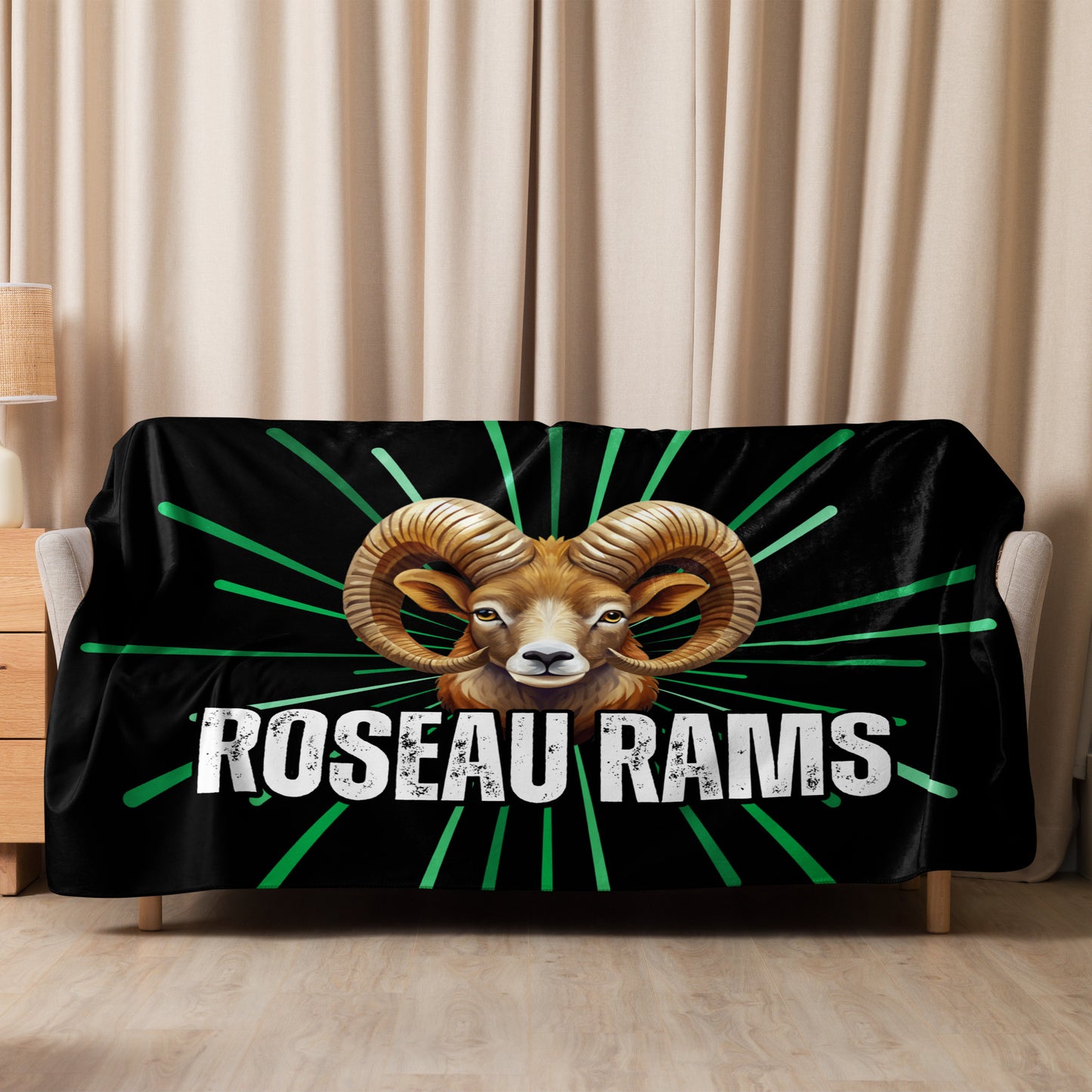 Roseau Ram Green Burst Sherpa blanket