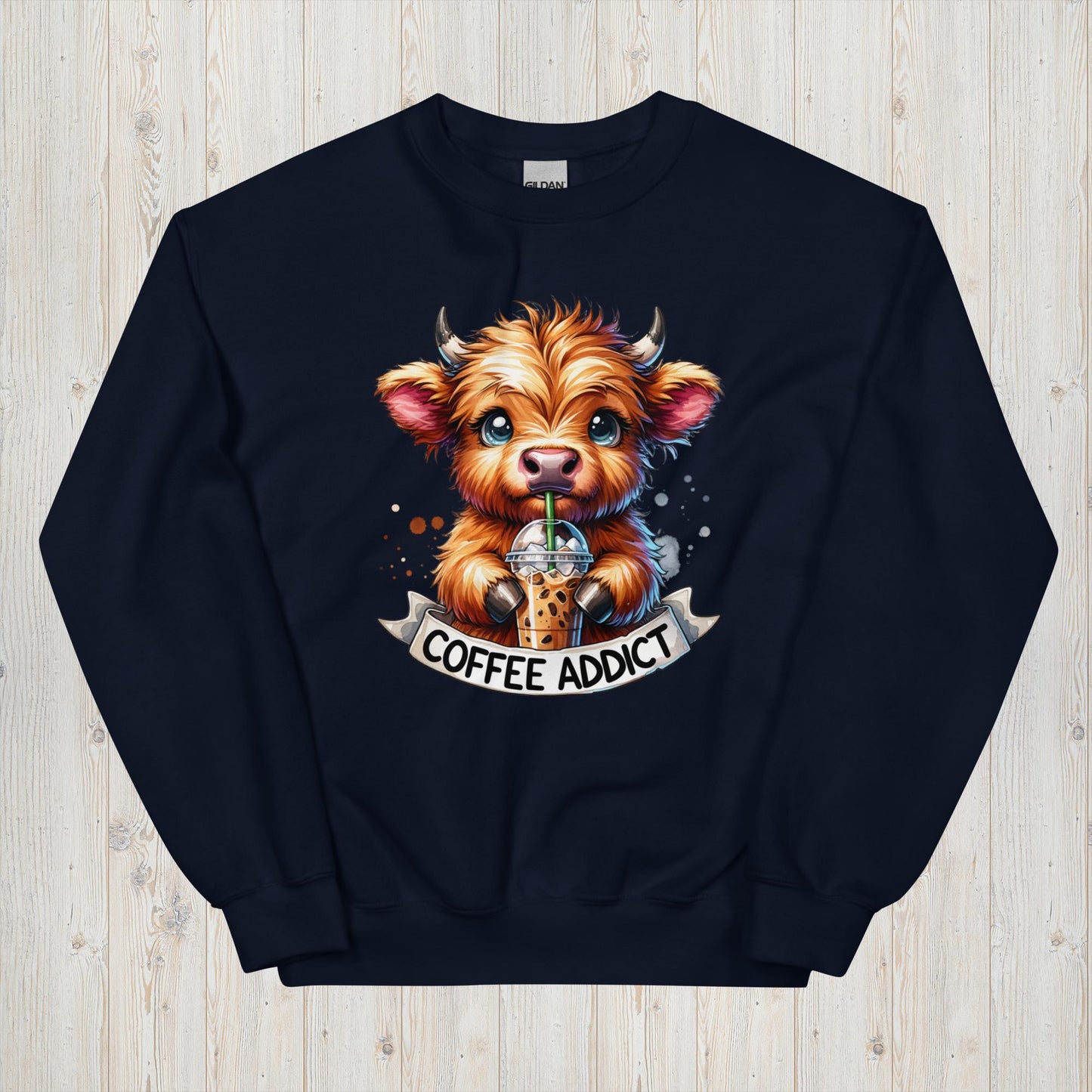 Mini Highlander Cow Coffee Addict Unisex Sweatshirt