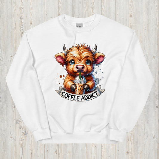 Mini Highlander Cow Coffee Addict Unisex Sweatshirt